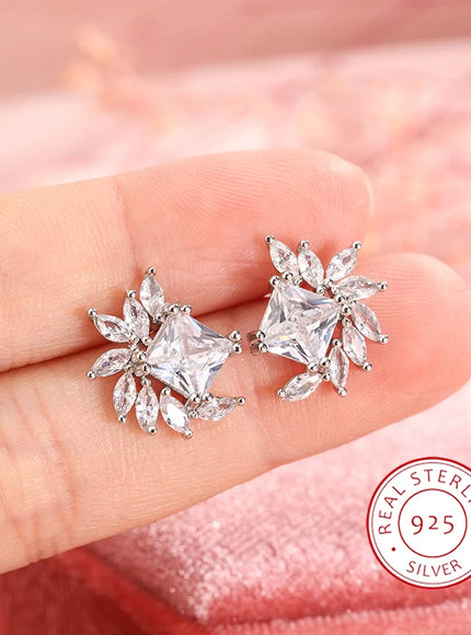 925 Silver Fashion AAA Zircon Female Earrings Flower Temperament Earrings For Ladies Birthday Party Jewelry Gifts