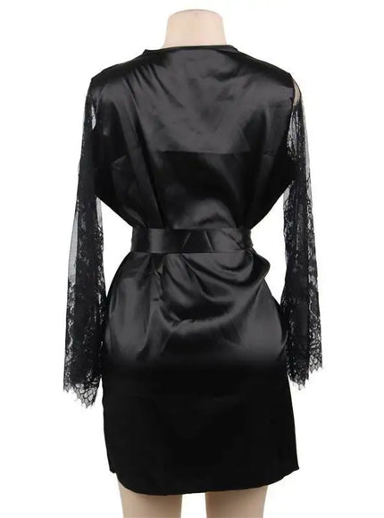Big Size Women's Faux Silk Robe Set Transparent V Neck Sleepwear Nightgown Plus Size Sexy Babydoll Lingerie with Panties