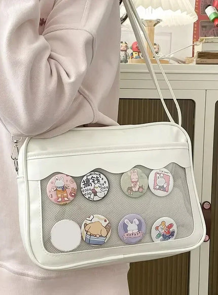 Japanese Harajuku Ita Bag for Women PU Transparent Pocket Itabag High School Girls Uniform JK Crossbody Shoulder Bag Handbags