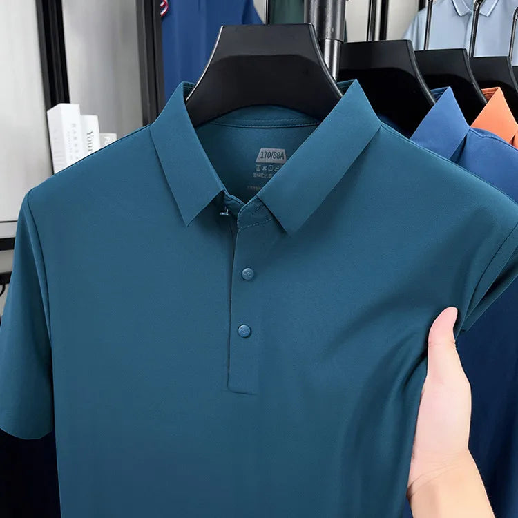 Men's Seamless Polo Shirt - Breathable Nylon-Spandex Blend, Reinforced Collar & Matching Buttons (12 Colors, M-4XL)