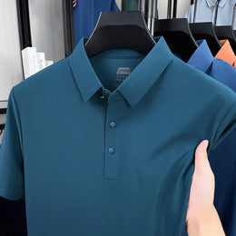 Men's Seamless Polo Shirt - Breathable Nylon-Spandex Blend, Reinforced Collar & Matching Buttons (12 Colors, M-4XL)