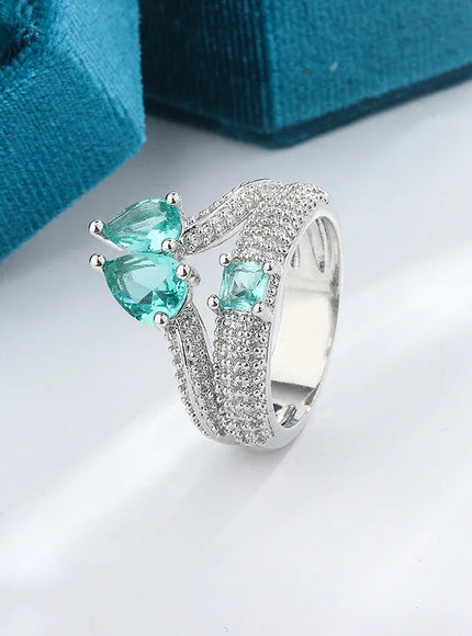 KissIcon Paraiba Zircon Ring Women - Double Layer Silver