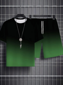 Summer Casual Men's T-Shirt and Shorts Set 2026 Sportswear Set Plus Size Short-Sleeve T-Shirt Drawstring Pocket Shorts Set
