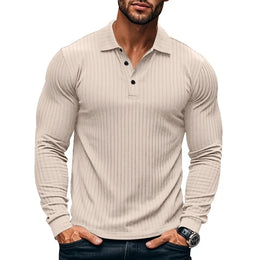 Cross-border Autumn Men's Classic Casual American Lapel Button-up Long-sleeved T-Shirt Elastic Pit Strip Polo Shirt