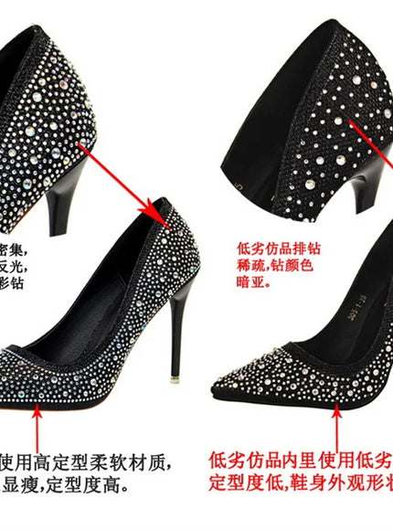 Shallow Mouth Pointed Color Rhinestone Pumps Fashion Wedding