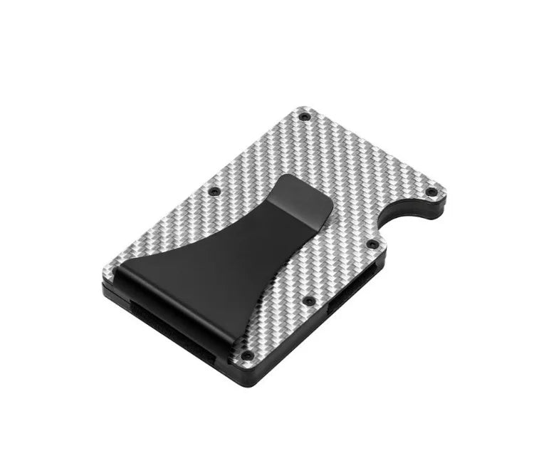 Minimalist  Wallet for Men, Money Clip Cash Strap Wallet, RFID Blocking Metal Wallet Aluminum Card Holder(Carbon Fiber)