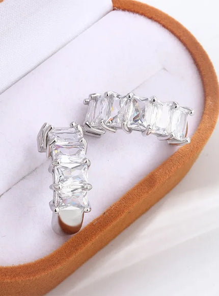 Exquisite 925 Silver Plated Full Diamond Women's Earrings Fashion C Earrings High Quality Anniversary Gift Everyday Wear Jewelry