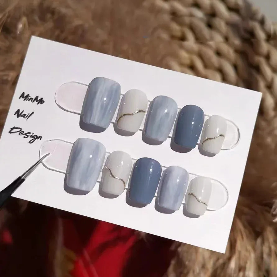 KissICON XS KissIcon Handmade Gray Blue Press On Nails Set