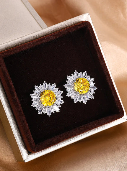 KissIcon Exquisite 925 Silver Earrings - Yellow Zircon