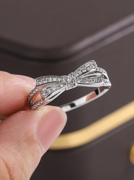 KissIcon 925 Silver Plated Ring Women - Bow Zircon Shine