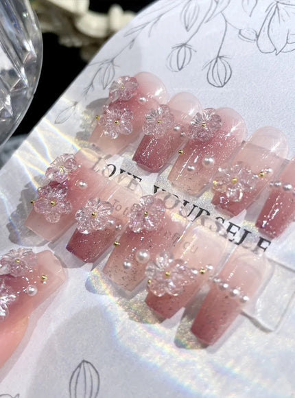 KissIcon Blush Pink Nails Pearl 3D Tips -