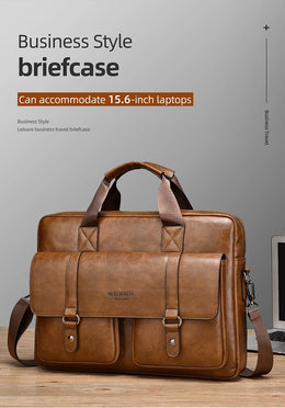 Mens Business Briefcase Large Capacity PU Leather Laptop Bag Fashion Crossbody Shoulder Tote Bag for Work Office