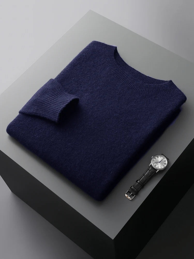 100% Merino Wool Sweater Man O-neck Basic Wool Pullover Autumn Winter Long Sleeve Soft Warm Jumper Smart Casual Knit Popular Top