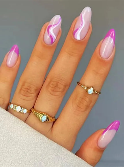 KissIcon Flower Almond False Nails Blue White -