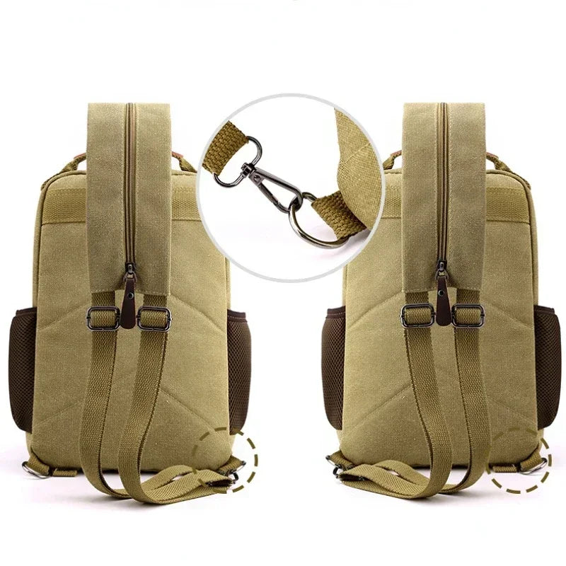 Small Mens Backpack Canvas Casual Backpacks for Men 2025 Mini Male School Bag Rucksack Man Multi-function Crossbody Bag Travel