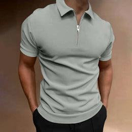 Men's polo shirt solid color short-sleeved zipper lapel T-shirt casual top
