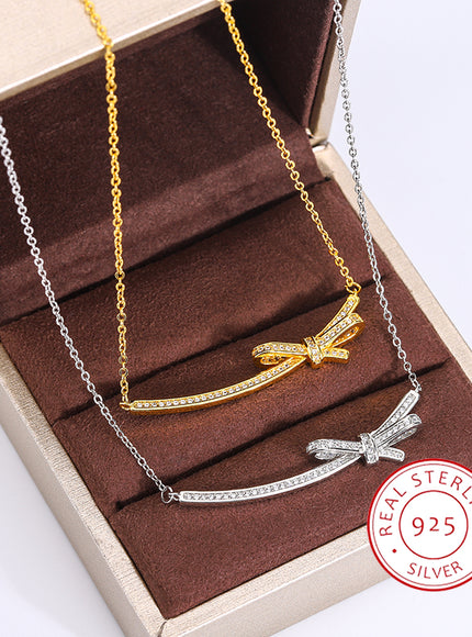 KissIcon Exquisite Bow Zircon Necklace - 925 Silver Plated