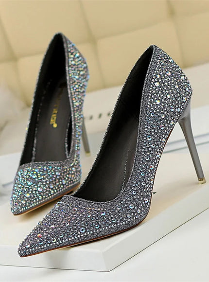 Shallow Mouth Pointed Color Rhinestone Pumps Fashion Wedding