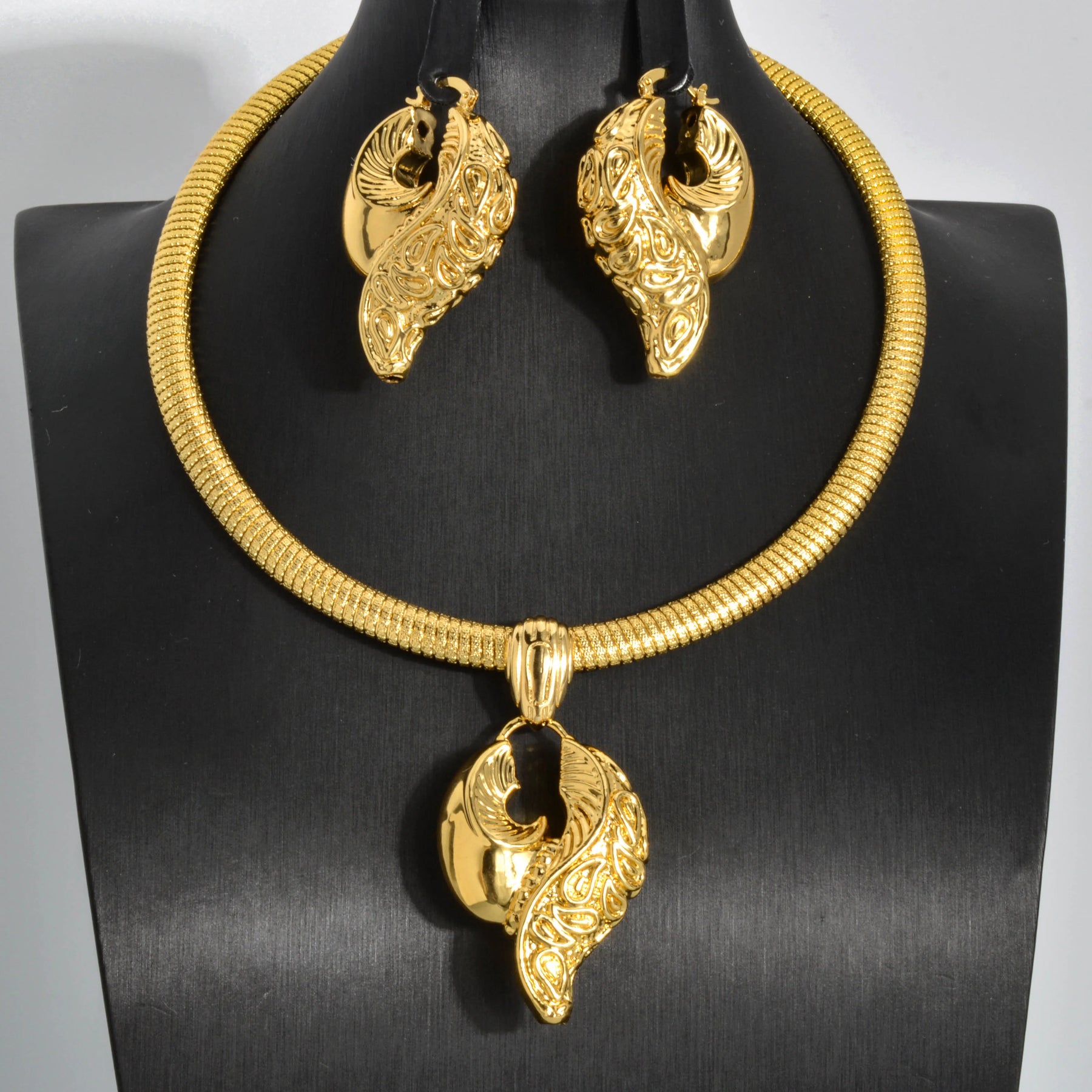 Gold Color Collar Necklace Earrings Jewelry Set For Women Dubai Africa Luxury Quality Jewellery Party Wedding Accessories