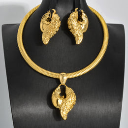 Gold Color Collar Necklace Earrings Jewelry Set For Women Dubai Africa Luxury Quality Jewellery Party Wedding Accessories