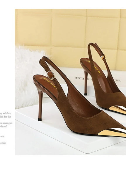European American Style Metal Pointed High Heels Slim