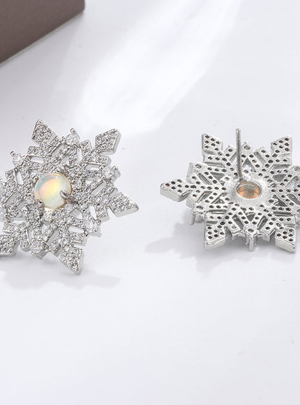 KissIcon Snowflake Zircon Earrings 925 Silver - Festive