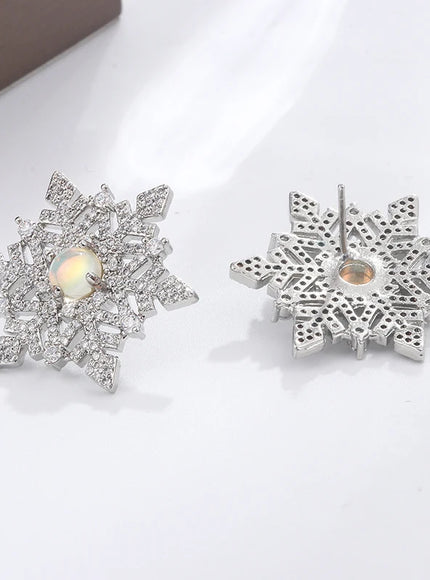 KissIcon Snowflake Zircon Earrings 925 Silver - Festive
