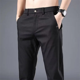 2024 Summer New Thin Ice Silk Stretch Men's Pants Casual Elastic Waist Smooth Trouser Pants Male Brand Clothing 5 Colour