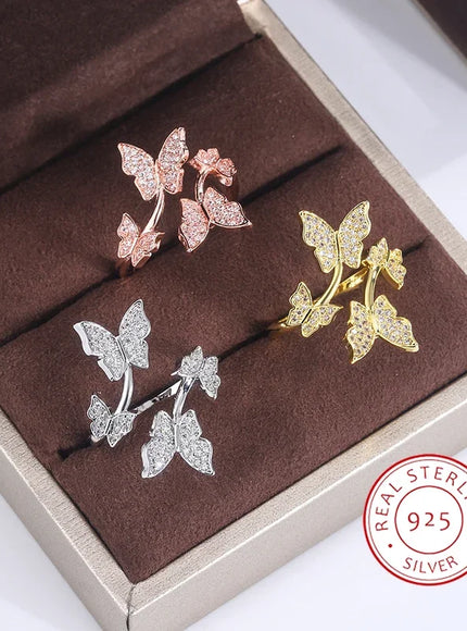 KissIcon Sterling Butterfly Zircon Ring - Open Prom Jewelry