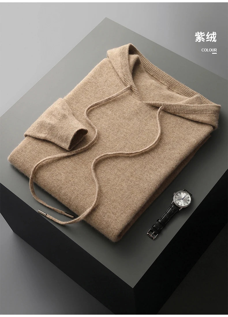 MVLYFLRT Men's One-Piece Ready-to-Wear Hoodie 100% Merino Wool Knitted Sweater Shirt Autumn Winter Casual Large Top Long Sleeved