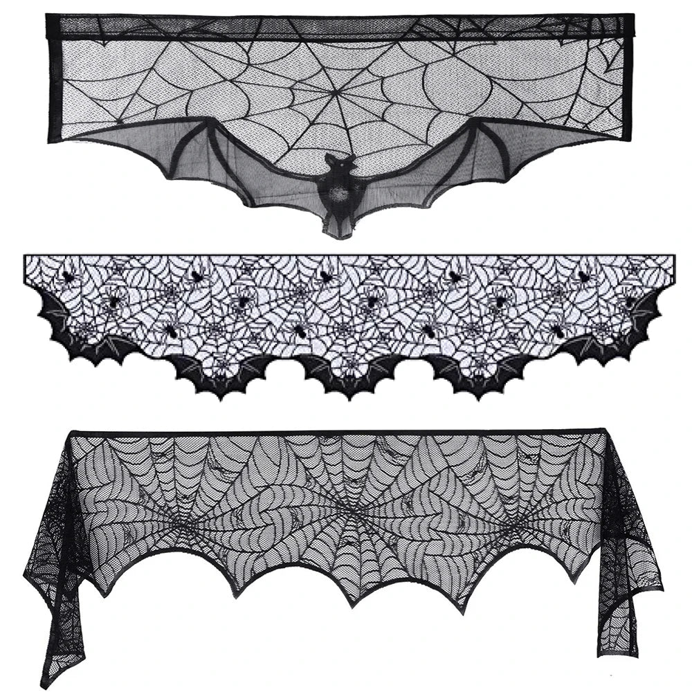 Halloween Table Runner Tablecloth Spider Web Halloween Black Fireplace Mantel Cover for Home Party Halloween Decoration