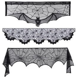 Halloween Table Runner Tablecloth Spider Web Halloween Black Fireplace Mantel Cover for Home Party Halloween Decoration