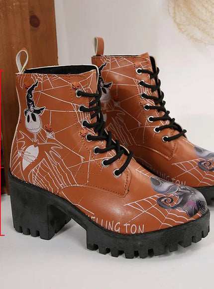 KissICON Halloween Platform Ankle Boots for Women Cartoon Skull
