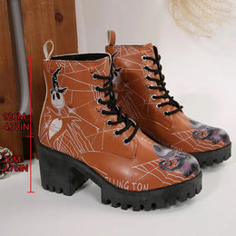 KissICON Halloween Platform Ankle Boots for Women Cartoon Skull