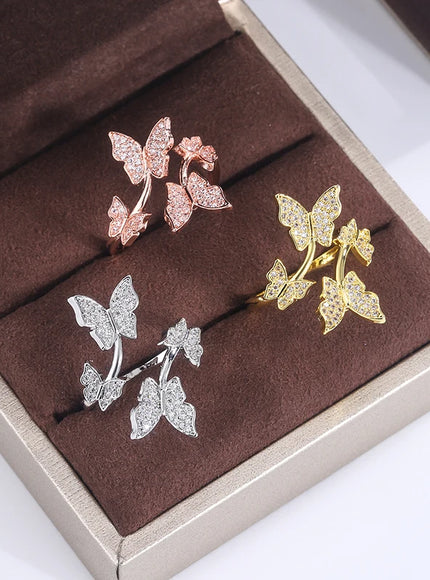 KissIcon Sterling Butterfly Zircon Ring - Open Prom Jewelry
