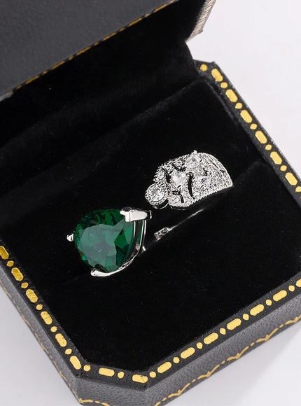 Stylish 925 Silver Ring for Women with High Quality Zircon Jewelry Set with Green Zircon Opening Ring Party Jewelry Bridal Ring