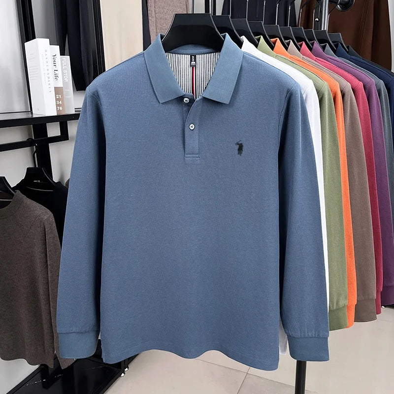 100% cotton spring and autumn new men's long sleeved casual comfortable fashion brand polo shirt exquisite pony embroidery top