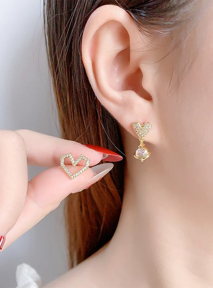 💋 Elegant Full-Diamond Heart Earrings - Sparkling Zircon