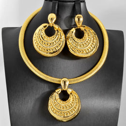 Gold Color Collar Necklace Earrings Jewelry Set For Women Dubai Africa Luxury Quality Jewellery Party Wedding Accessories
