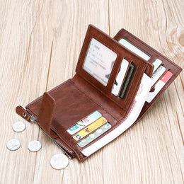 Men's Coin Purse Wallet RFID Anti-theft Man Leather Wallet Zipper Business Card Holder Money Bag Wallet Male