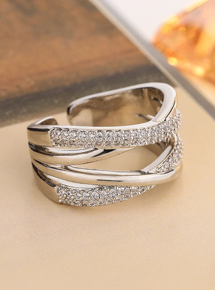 KissIcon Geometric Line Zircon Ring - Adjustable Fit