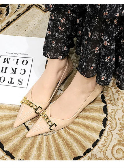 Fashion Metal Chain Decoration Women Pumps Shallow Mouth