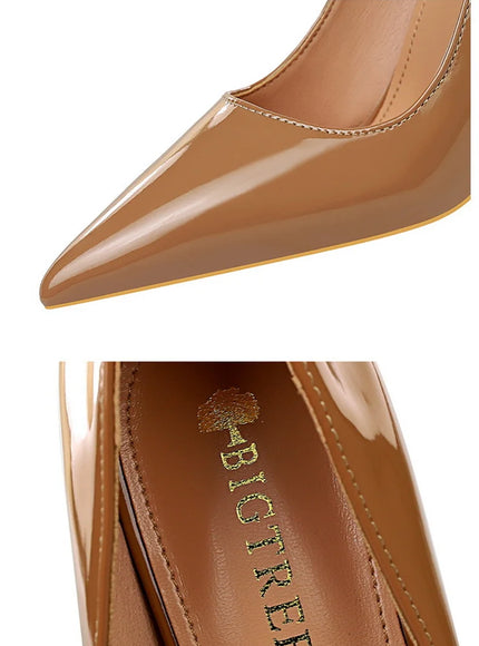 Fashion Simple Patent Leather Thin High Heel Women