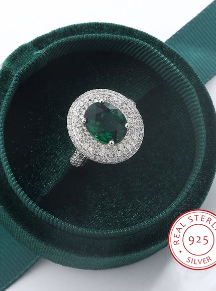 High Quality 925 Silver Plated Zircon Rings for Women Fashion Green Zircon Jewelry Party Ring Exquisite Wedding Bridal Jewelry