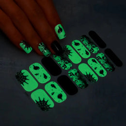 16tips Halloween Full Cover Nail Polish Strips Ghost Spider Pumpkin Black Cat Adhesive Nail Wraps Manicure Decor Nail Sticker