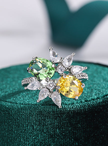 925 Silver Plated Non-tarnish High Quality  Green Yellow Zirconia Ladies Ring Luxury Party Jewellery Wedding Birthday Gift