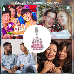 KissICON 925 Silver Plated Magic Mirror Princess Angel Pink Charm Beads Suitable Fit Pan 925 Original Bracelet Exquisite Diy Jewelry
