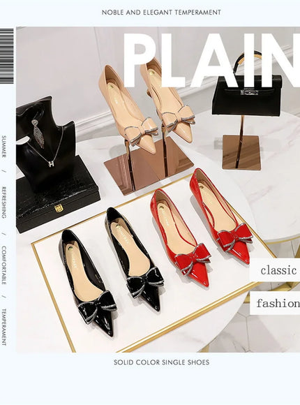 New Fashion Street Style Patent Leather Rhinestone Butterfly-knot