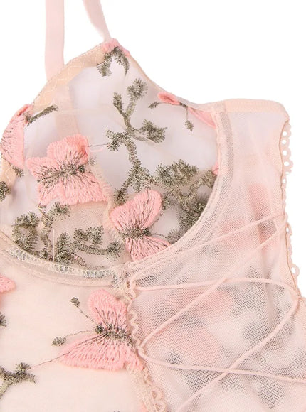 Plus Size Romantic Butterfly Women Bra and Panties Erotic Embroidery Underwear Set Erotic Sexy Lingerie Set