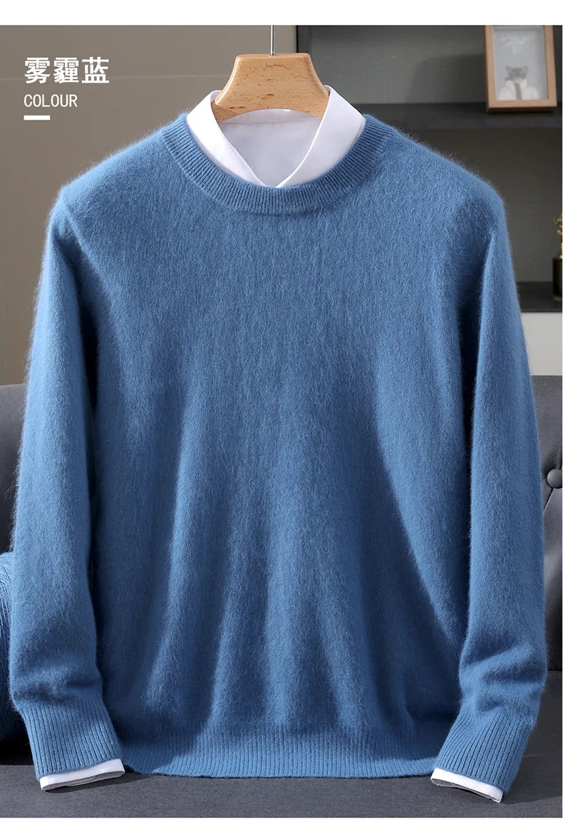 Autumn Winter New Men's Sweater Round Neck Loose Pullover Knitted Sweater Casual Solid Color Thickened 100% Mink Cashmeresweater